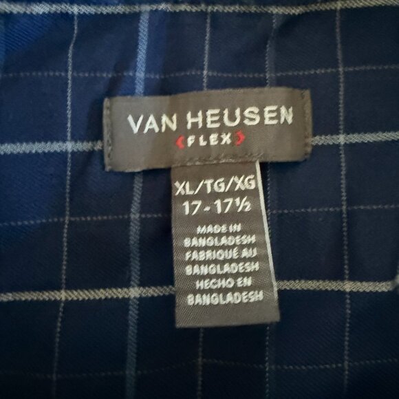 Van Heusen Men's XL 17 - 17.5 Blue Check Long Sleeve Button Down Shirt NWT - Picture 4 of 4